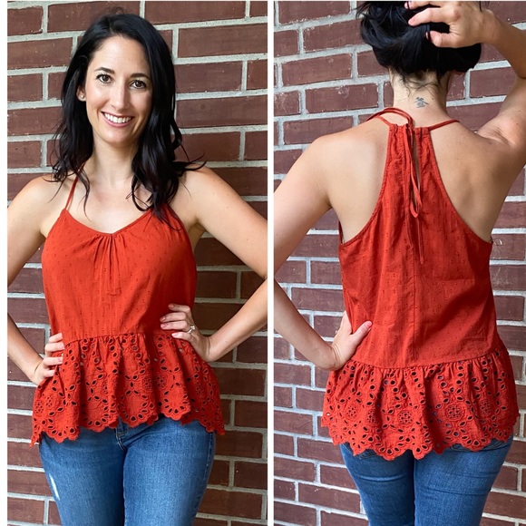 Love Stitch Eyelet Orange Back Tie Summer Top - Picture 2 of 2